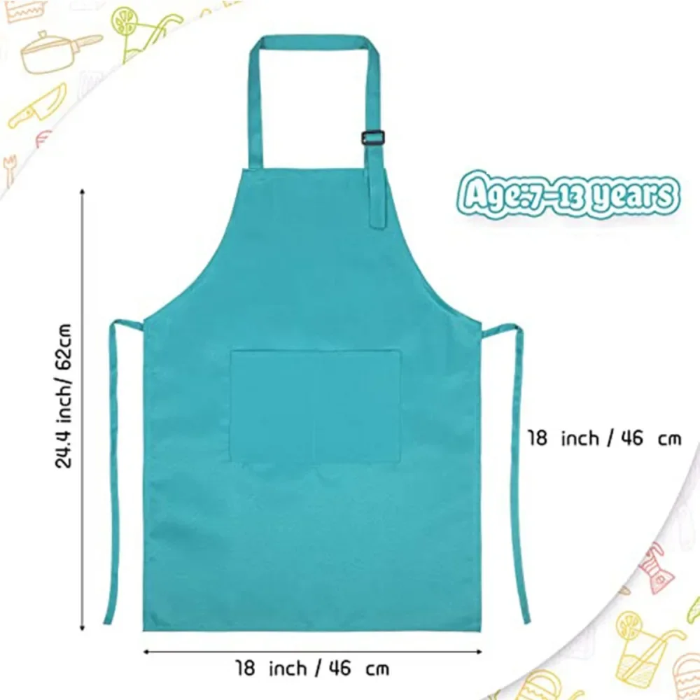 Children Chef Apron Front Pocket Bib Boys Girls Apron Kitchen Craft Kid Apron Painting Cooking Baby Pinafore Sets Children Apron view 4