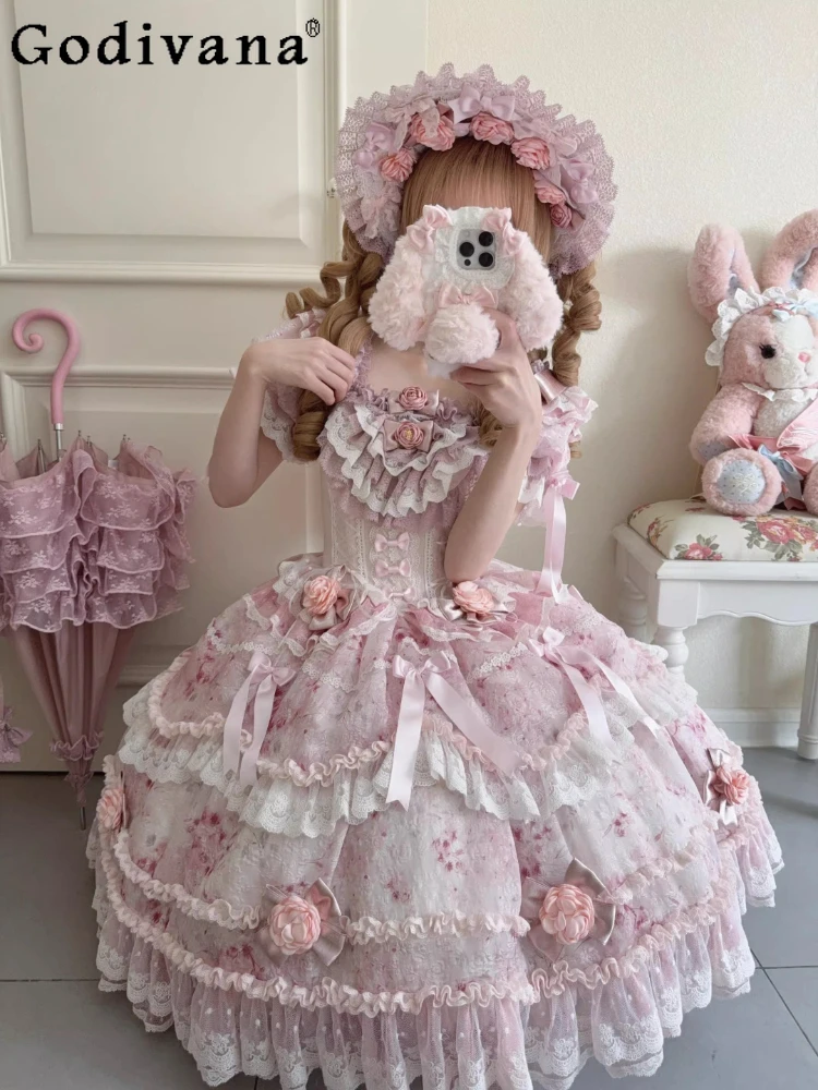 

Original Woman's Birthday Party Lolita Puffy Dress Sweet Girls Back Big Bow Tail Vintage High-end Ladies Elegant Evening Dresses