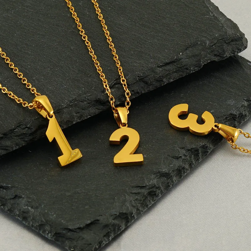 english number necklace Old English Lucky Angel Number Necklaces For Women Dainty Gift For Boyfriend Girls