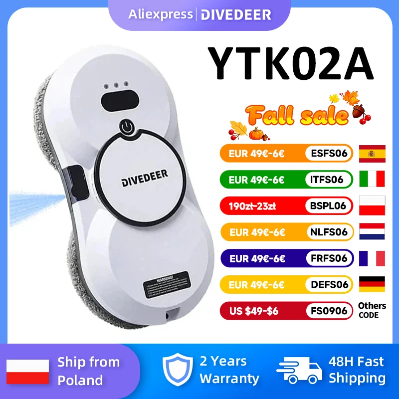 DIVEDEER Robot de nettoyage de vitres grand Spray d'aspiration aspirateur électrique Anti-chute avec télécommande