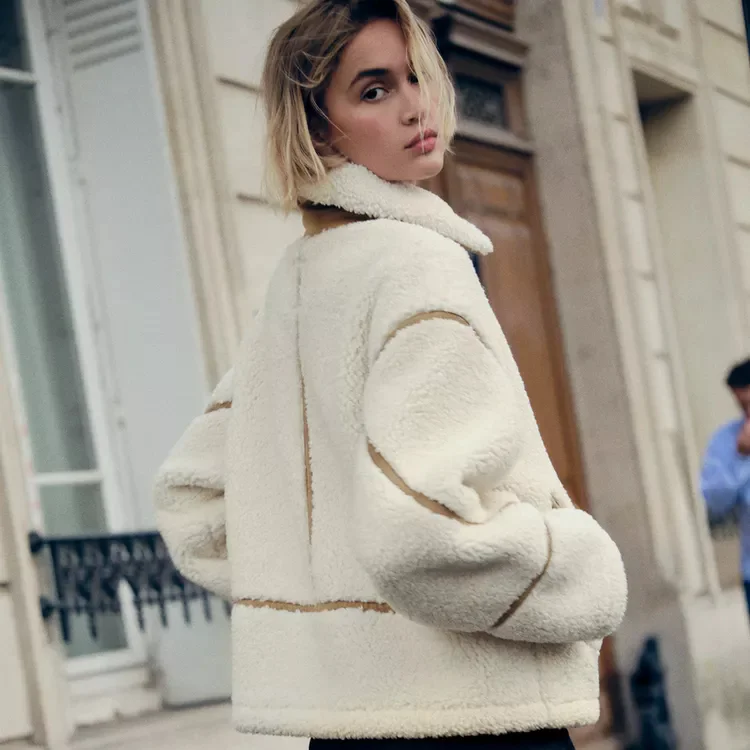 Double-Sided Faion Fce Jaet Outerwear ZR Sle Women's Autumn Winter New Arrival Warm Polyester Fiber Long Sve Zipper