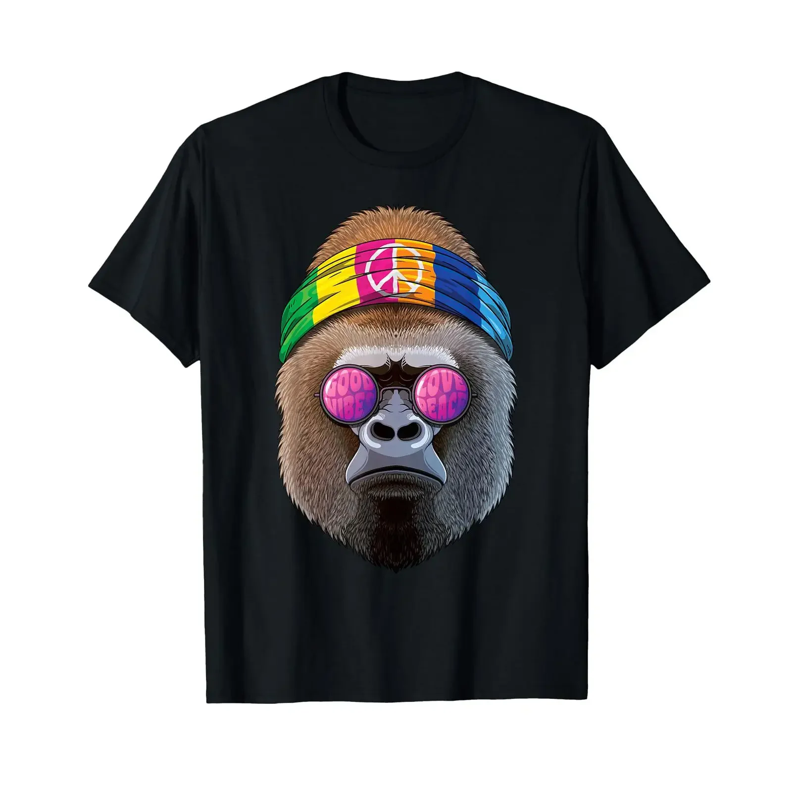 Hippie Gorilla Love Peace Sign 70s Primat T Shirt vintage Washed Stretched graphic Comfortable streetwear Versatile Stylish
