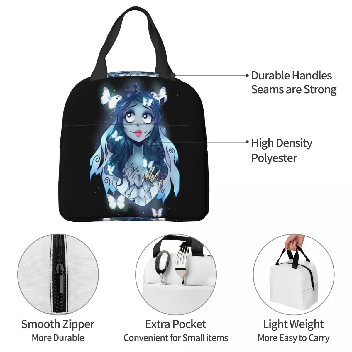 هالوين فيلم جثة العروس شبح تيم بيرتون معزول حقيبة الغداء للنساء الأطفال المحمولة صناديق الطعام علب الاغذية الحرارية حمل