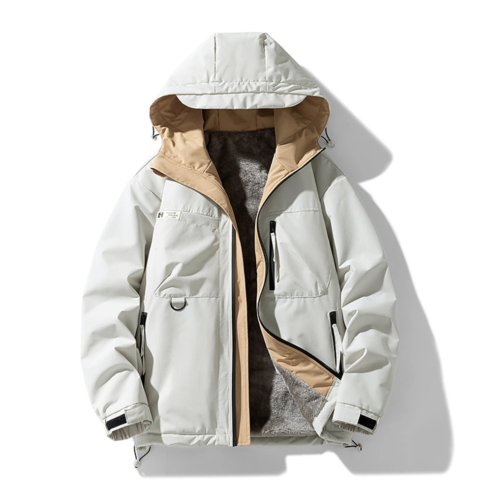Autumn/Winter Fleece-Lined Warm Hooded Jacket Men Plus Size M-8XL Outdoor Sports Windproof Waterproof thicken Workwear Jackets