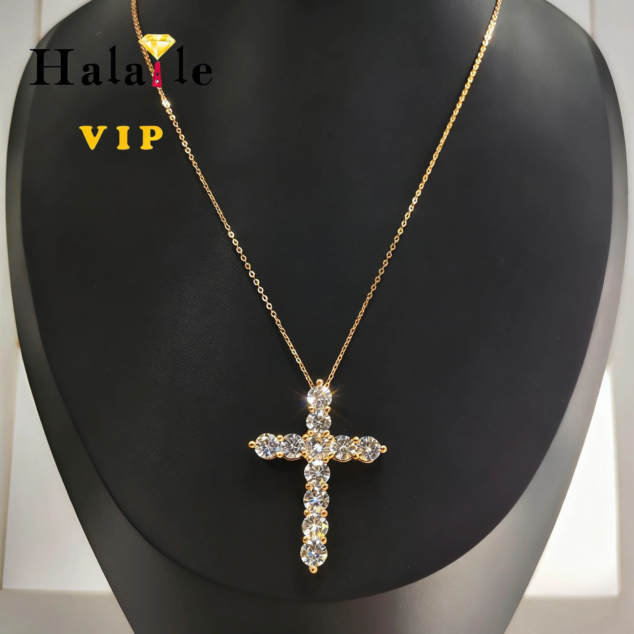 

Halaile 5MM 0.5CT Moissanite/Zircon Cross Pendant Necklace 925 Sterling Silver Men Women Sparkling Fine Jewelry Gift