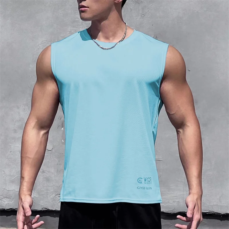 Letni męski t-shirt fitness sport treningowy kamizelka wentylowany podkoszulek do koszykówki bez rękawów szybkoschnący podkoszulek do biegania