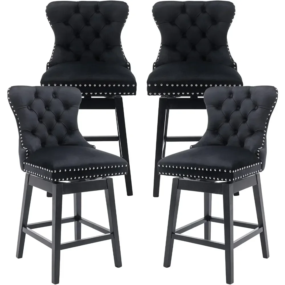 Ajustável Bent Madeira Barstool, cadeira giratória Bar, PU couro estofado volta e apoio para os pés, conjunto de 2