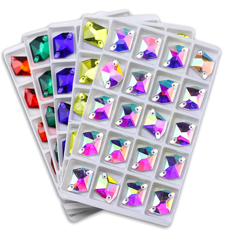 

All Sizes Cosmic Shape Sew On Stones Crystal Clear AB Flat Back 2 holes11*14mm,13*17,16x21,21*27mm Glass Sewing Crystal Beads
