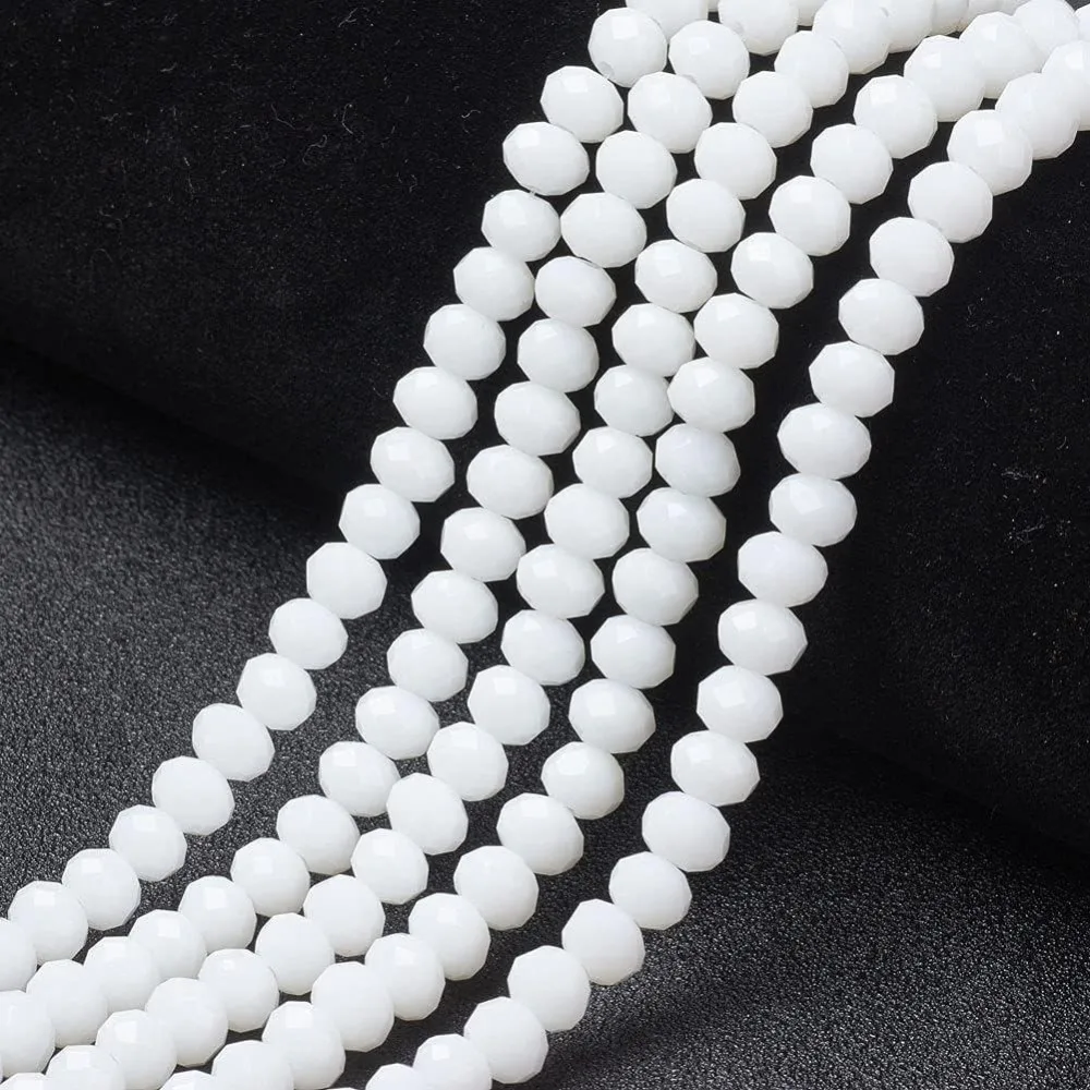 10 Strand Opaque Solid Color Glass Charms Strands Faceted Rondelle White 2.9-3.3x2mm Hole: 0.8mm 145-150pcs/strand 34-35cm