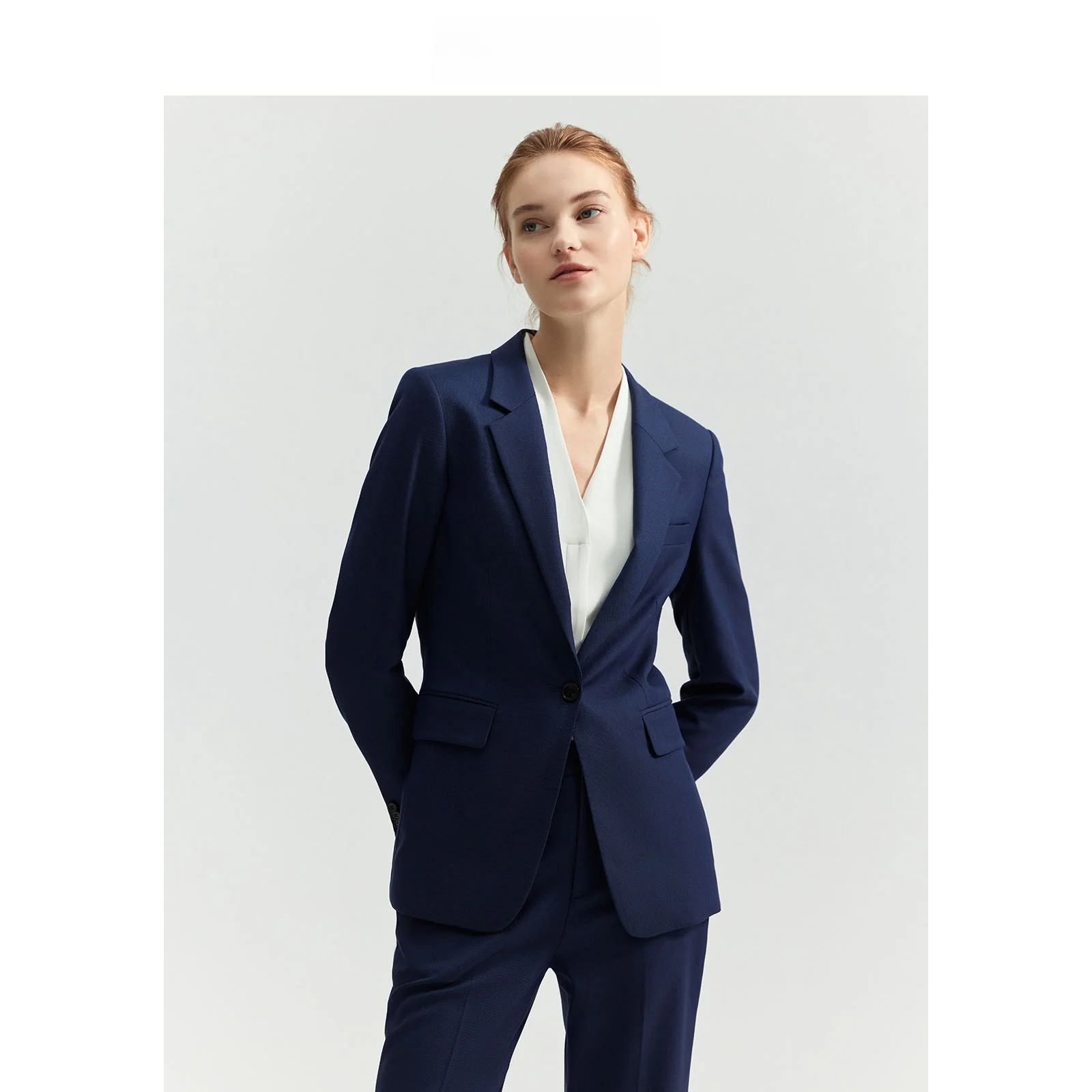 

LeLenth Slim Fit Blue Profional Suit Set Women's Summer Interview Suit Jaet Bird Eye Pattern Faionable Commute Sle