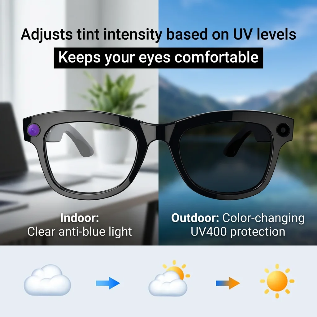 New 500W Camera AI Glasses Men Color-Changing Smart Translation Glasses Photo Video Recording Waterproof Call Smart Sunglasses