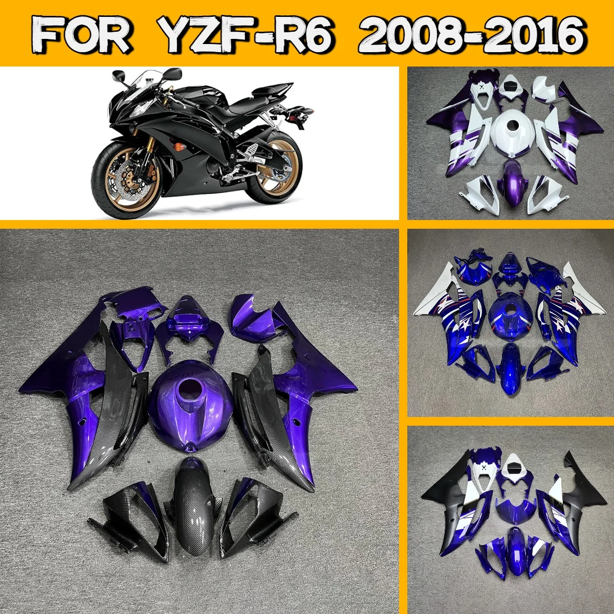 For 2008-2016 Yamaha YZF R6 Easy Install ABS Injection Body Work Fairings 08-16 YZFR6 Fairing Kit