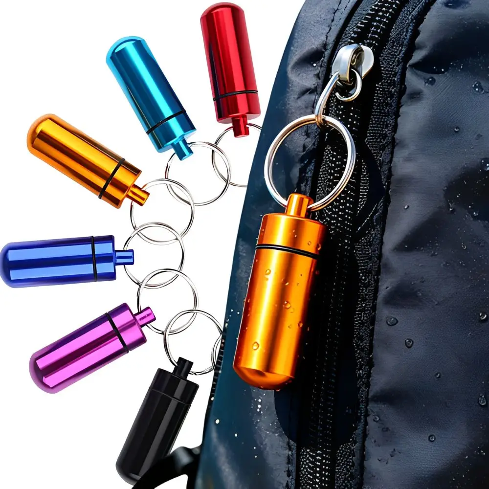3/6/14pcs Random Color Aluminum Pill Bottle Keychain Waterproof Pocket Medicine Organizer YMY