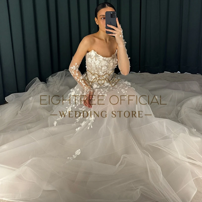 Eightree Women A-Line Wedding Dresses 2025 Strapless Appliques Long Wedding Gown Boho Beach Bridal Prom Dress bestidos de novia