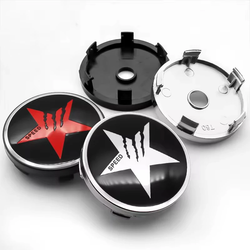 4pcs/set Universal 60mm SPEED Five-pointed Star Emblem Car Wheel Center Cap Hub Covers Badge Accessories