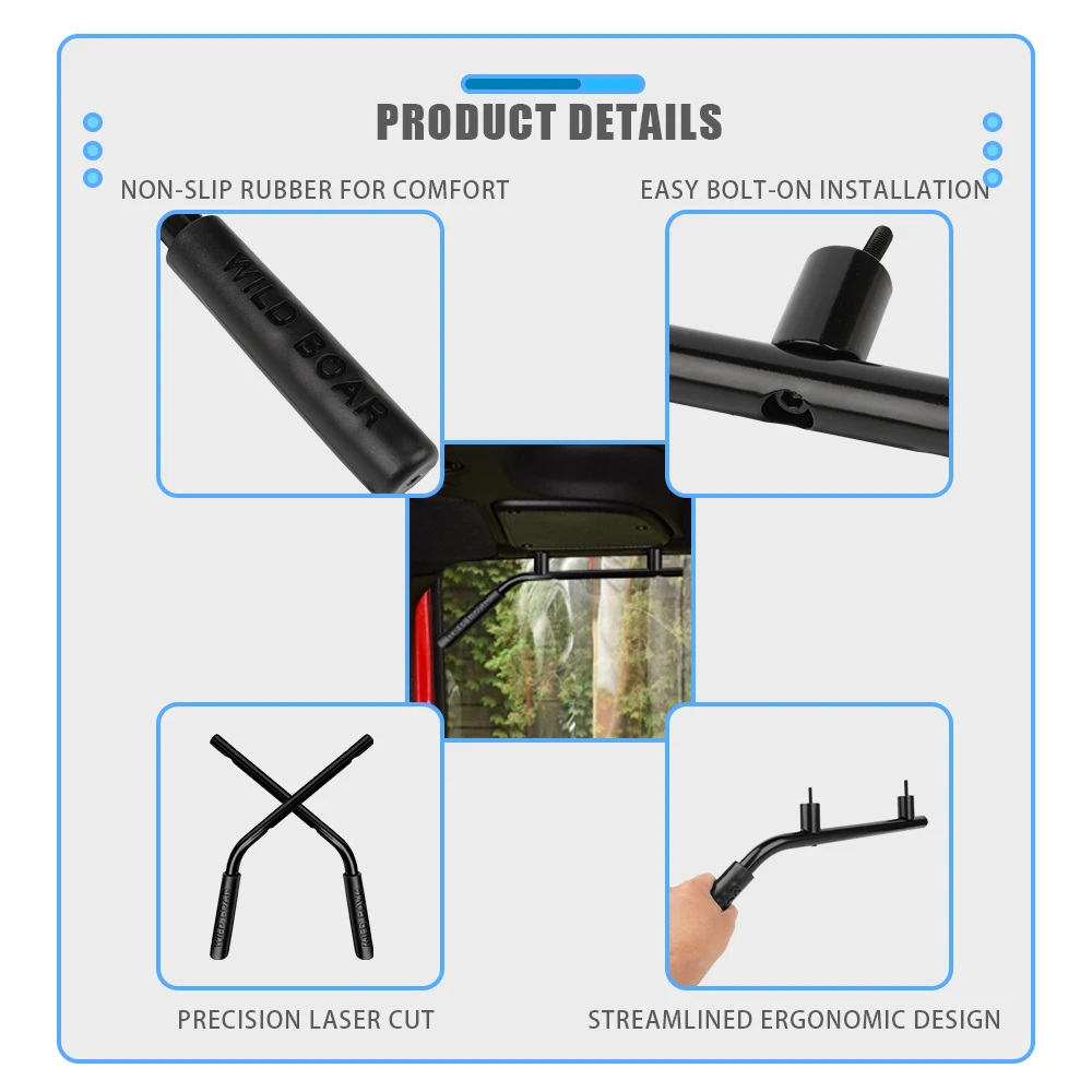 Front & Rear Grab Bar Hard Mount Solid Steel Wild Boar Grab Handle For Jeep Wrangler Rubicon JK 2007-2017 2 & 4 Door Black Red