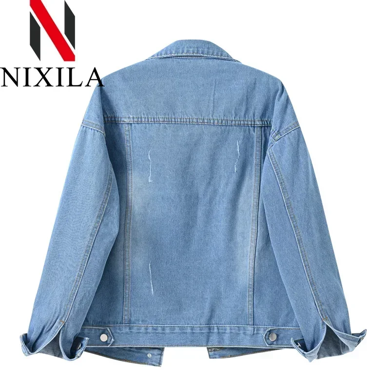 Jaqueta jeans oversize feminina outono inverno elegante retro manga longa topo coreano moda lazer casaco para roupas femininas