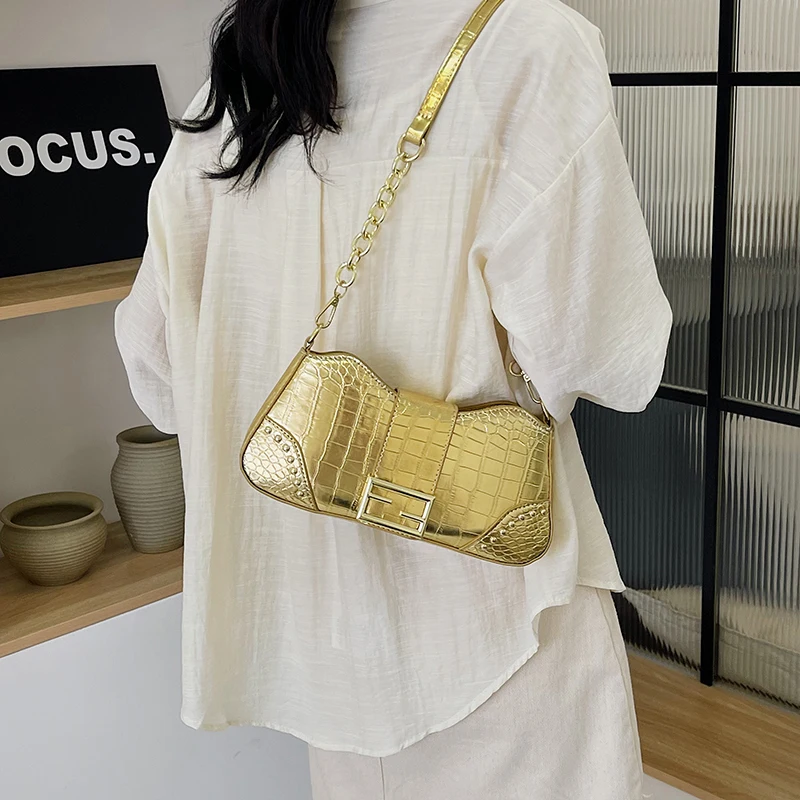 

8 Color Alligator Leather Handbag Underarm Bag For Women 2024 Summer French Shopper Shoulder Purse Designer Crossbody Bag Female