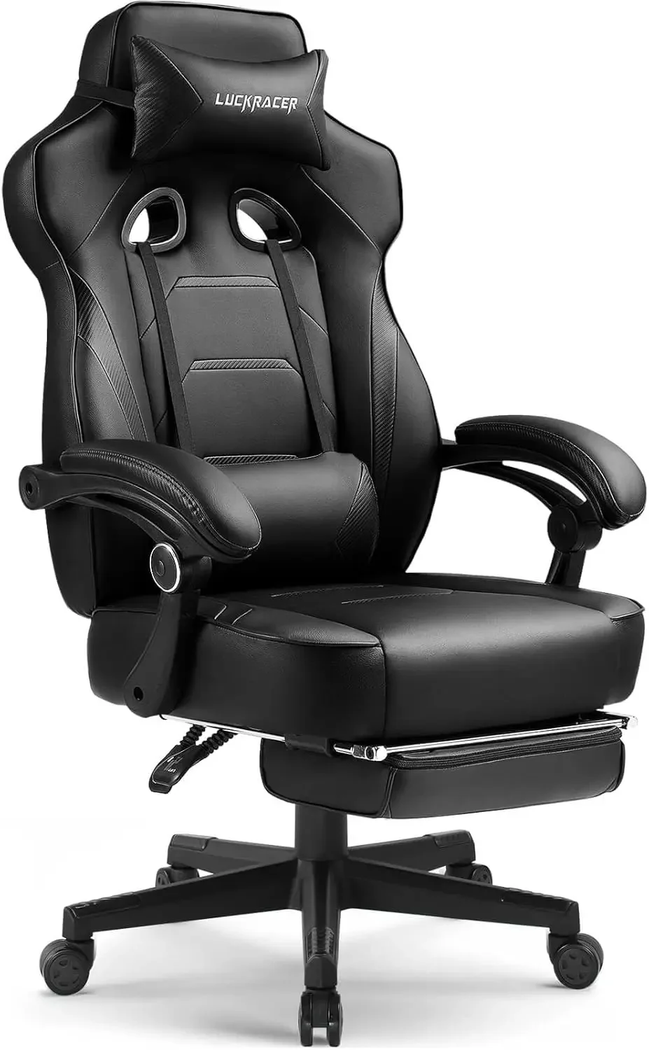 

Игровой стул с подставкой для ног, большой и высокий игровой стул 350 фунтов, компьютерный стул В гоночном стиле, черный