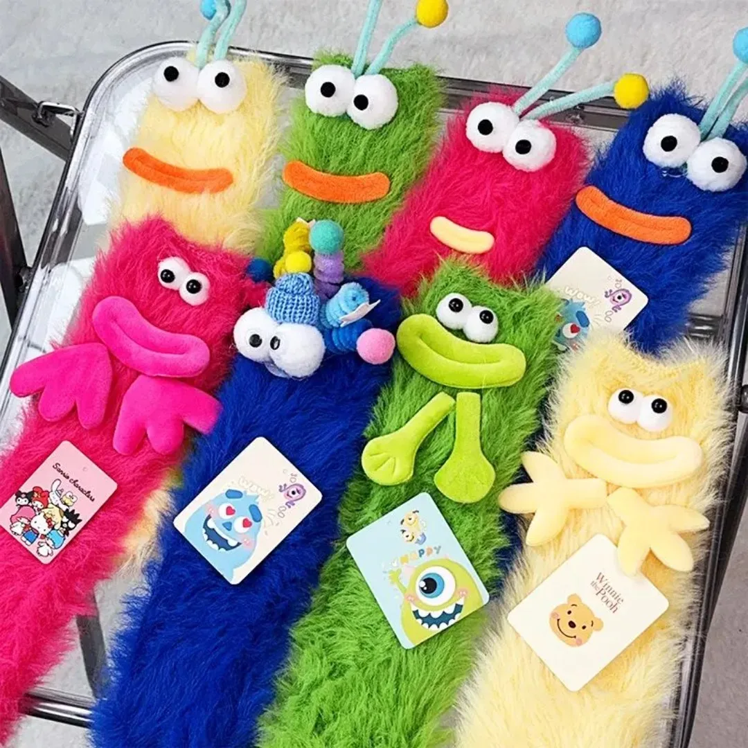 Warm Plush Socks with 3D Xmas Cartoon Eyes Funny Coral Velvet Thickened Sleeping Socks Parent-child Coldproof Fluffy Socks