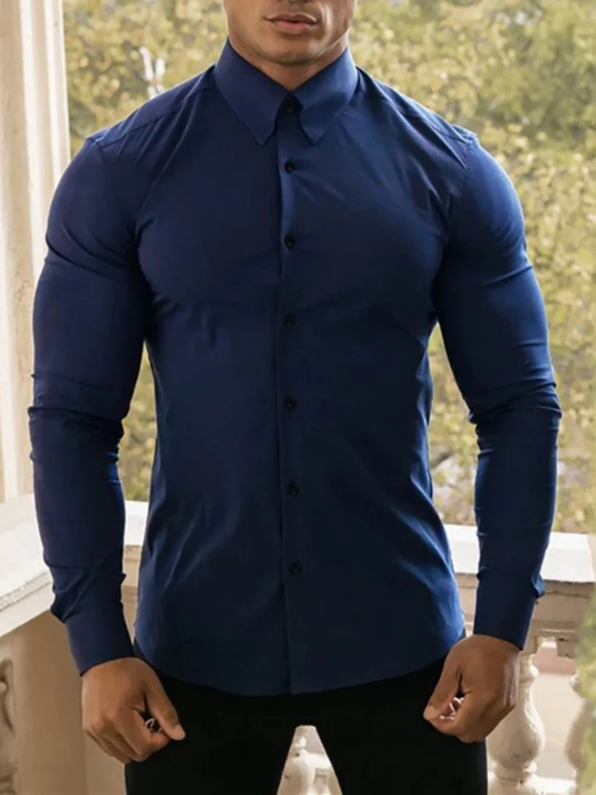 

Men's Slim Fit Long Sve irt Pure Color Busin Casual Faionable Chinese Brandl Autumn Wear 00% Other Material