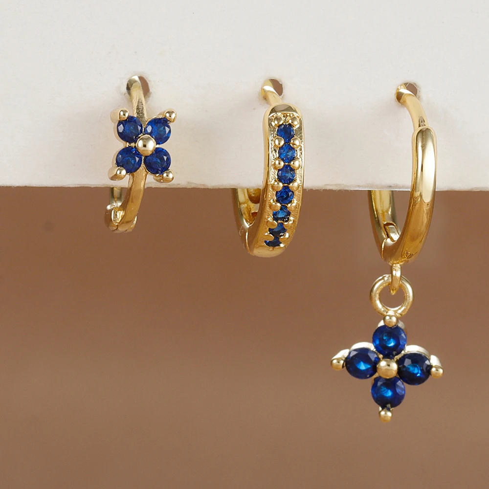 3PCS Trendy Edelstahl Blume Tropfen Ohrring Set Für Frauen Kristall Zirkonia Baumeln Ohrring Hypoallerg Piercing Schmuck aretes