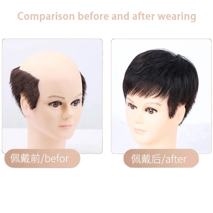Men Hair Toupee Fine Mono Men\'s Wig Durable Capillary Prosthesis Handmade Mens Wigs Tupee System 130% Density