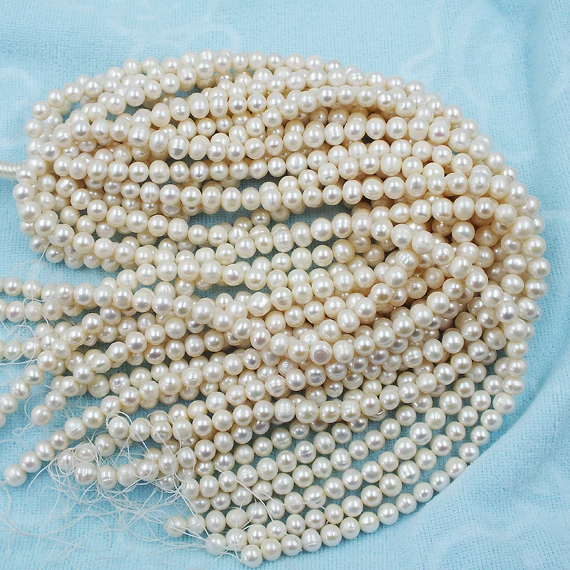 

5 shares 7-8mm AA+ Grade Qaulity White Loose Round Freshwater Pearl Strand 16''L=38CM