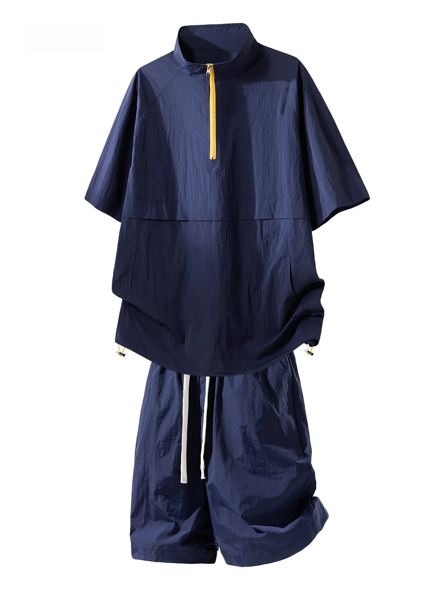 glm-men's-outdoor-sports-function-half-zip-short-sleeve-t-shirt-set-quick-dry-summer-casual-fashionable-teenage-size
