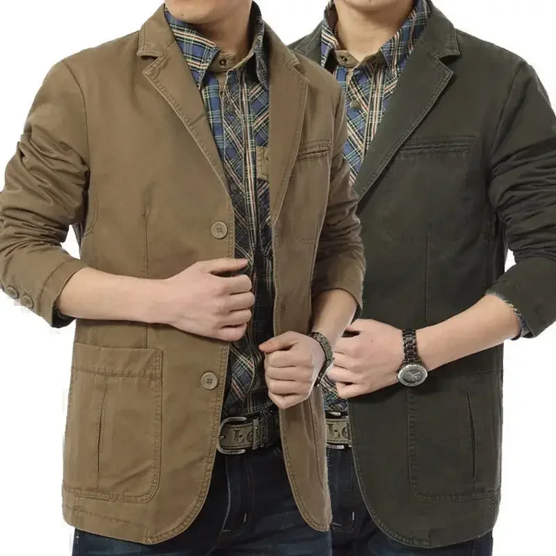 

New Men Blazer Spring Autumn Cotton Denim Jackets Business Casual Slim Fit Solid Color Outwear Male Coat M-5XL Hot Selling