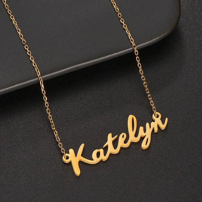 

Custom Stainless Steel Name Necklace Choker for Women Man Gold-color Personalized Nameplate Letter Pendant Jewelry Dropshipping
