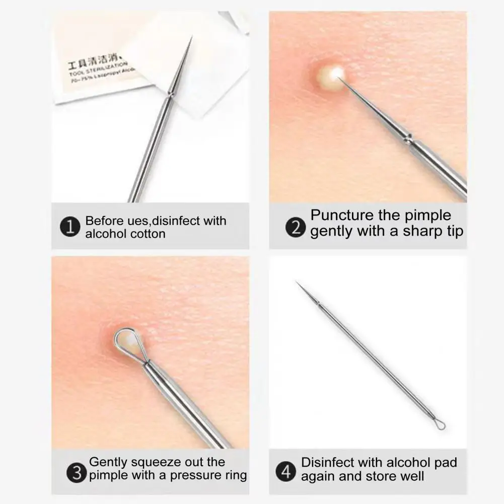 Comedondrukker Kit Roestvrijstalen Acne Naald Pincet Set voor Gezichtsreiniging Gereedschap Professionele Puistje Popping Tools