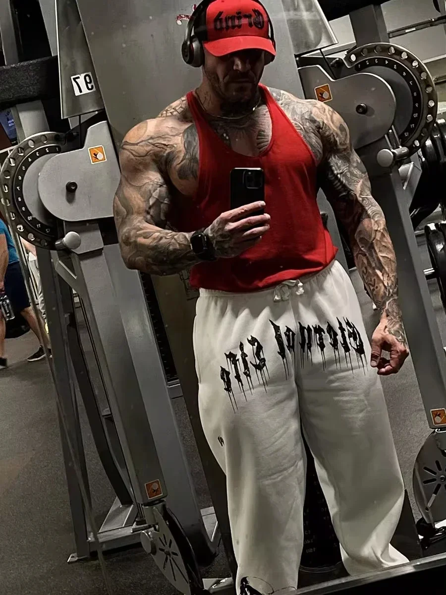 春と秋に向けた,シルクスクリーンでプリントされたカジュアルなスウェットパンツ