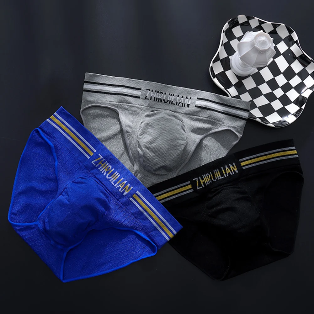 Basic Style Men Striped Underwear M-XXL Size Bulge Pouch Briefs Shorts Low Waist Breathable Elastic Panties Bikini