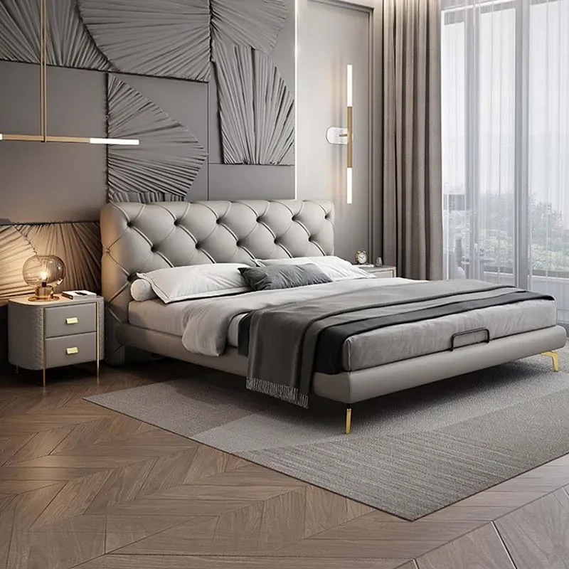 Luxury Italian Bed Hotel Bedroom Furniture King-size Modern Italian Latest Double Bed Designer Furniture Leather Frame Wooden Be