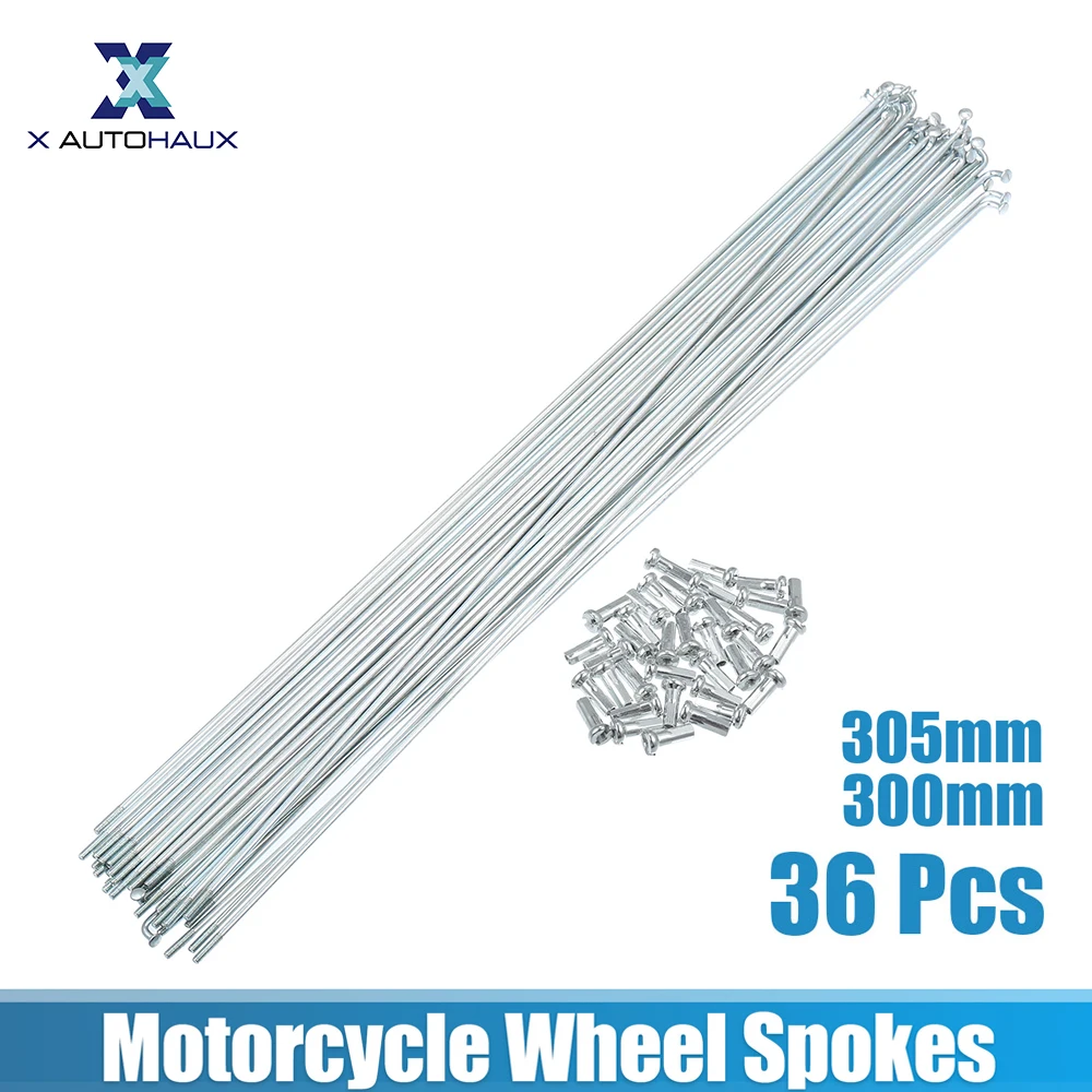 

X Autohaux 36pcs 14G J Bend Bicycle Galvanized Spokes 300mm 305mm Spokes with Nipples