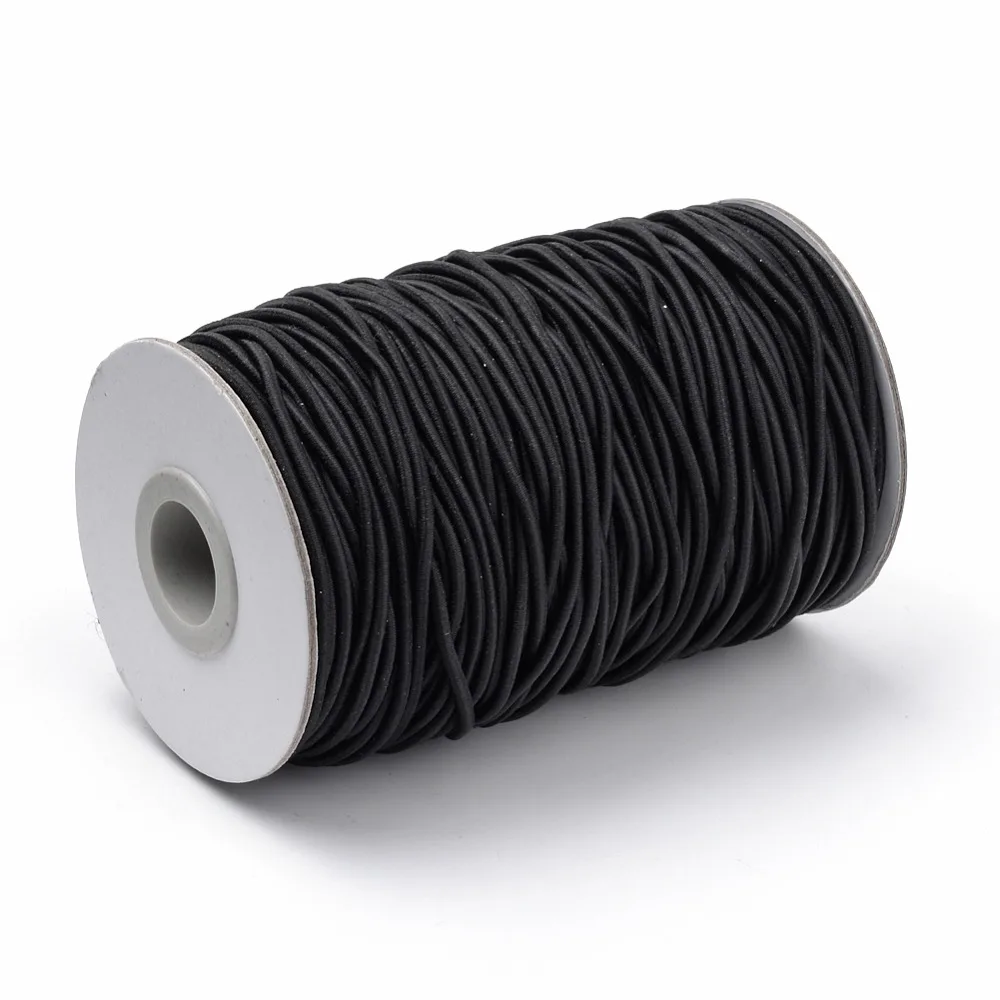 

1roll Round Elastic Cord with Fibre Outside and Rubber Inside Black 2mm 76.55 yards(70m)/roll