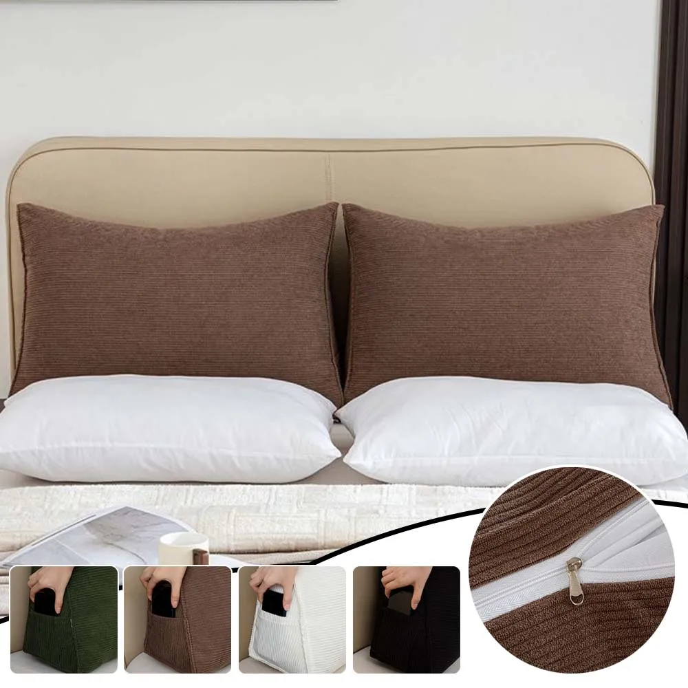 Soft Corduroy Bed Headboard Triangle Pillows Lumbar Support Cushion for Bedroom Sofa Office Backrest with Pocket Pain Relief 쿠션