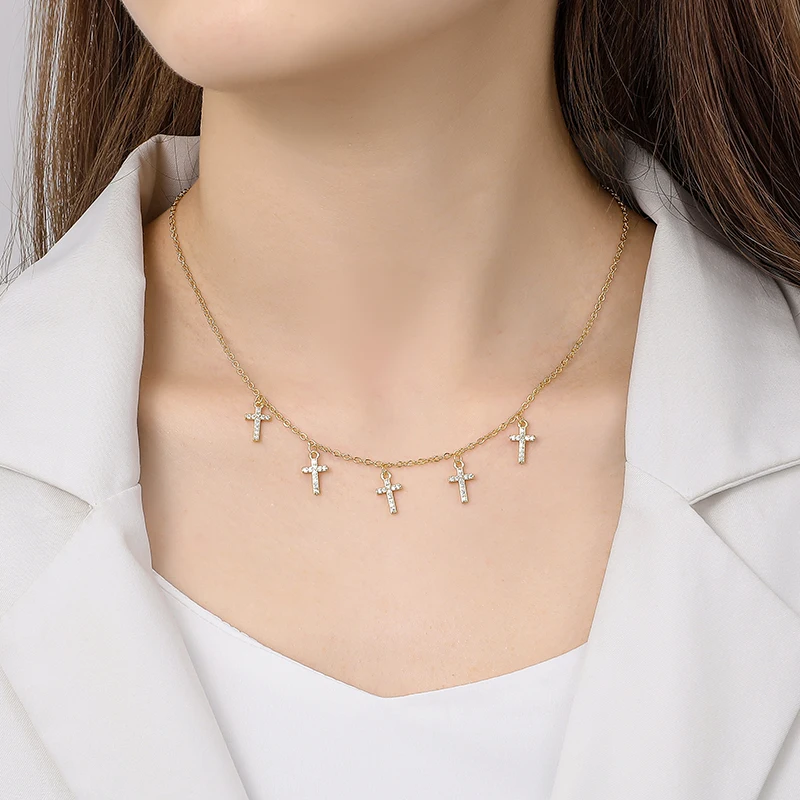 ENSHIR Inlaid Zircon Four-leaf Flower Chain Necklace for Women New Niche Light Luxury Fashion collares choker Accessories