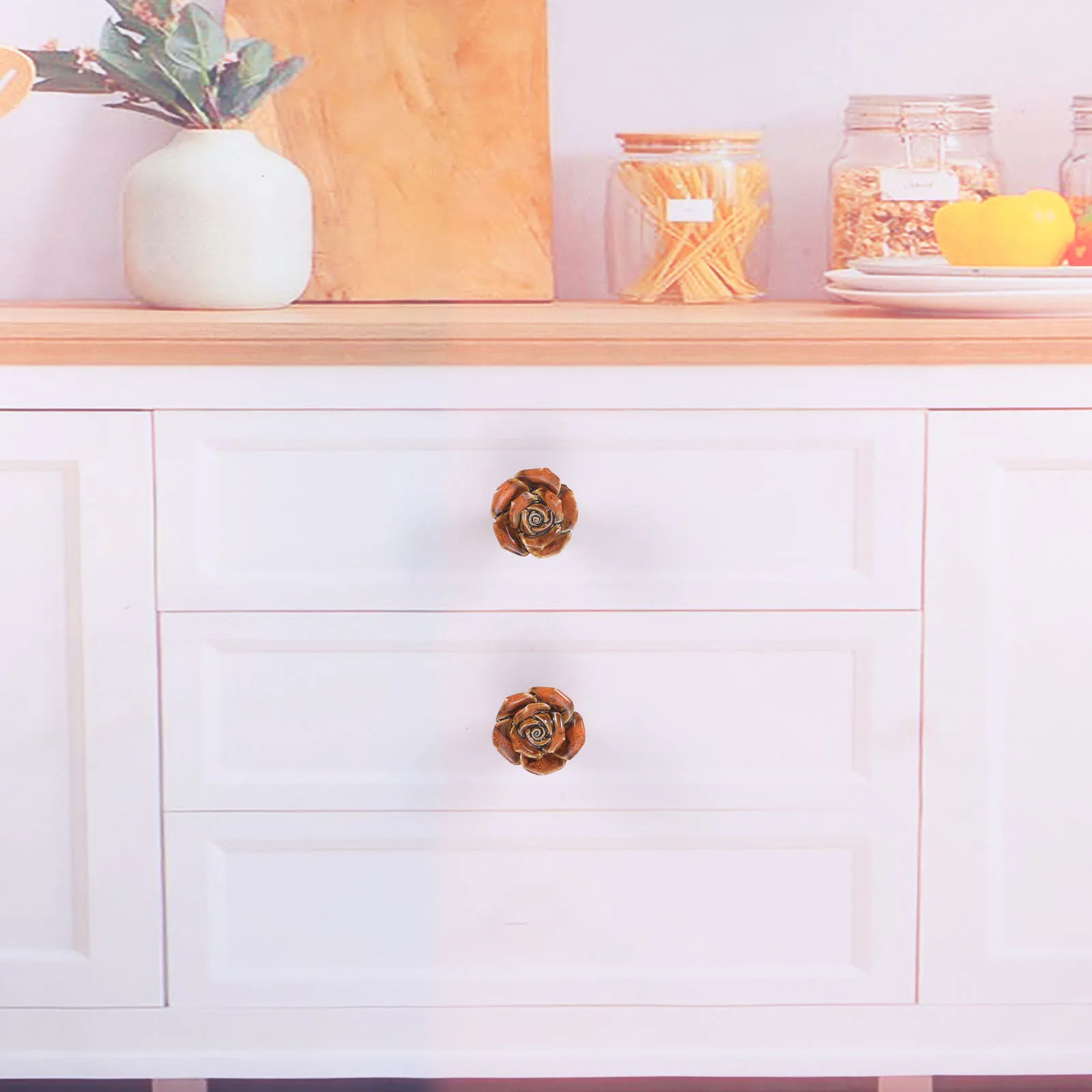 Ceramic Rose Handle w/screw Single Hole Flower Knob Glazed Leopard Pattern Pull Decor Cabinet Drawer Furniture Doors 40mm 1.4\