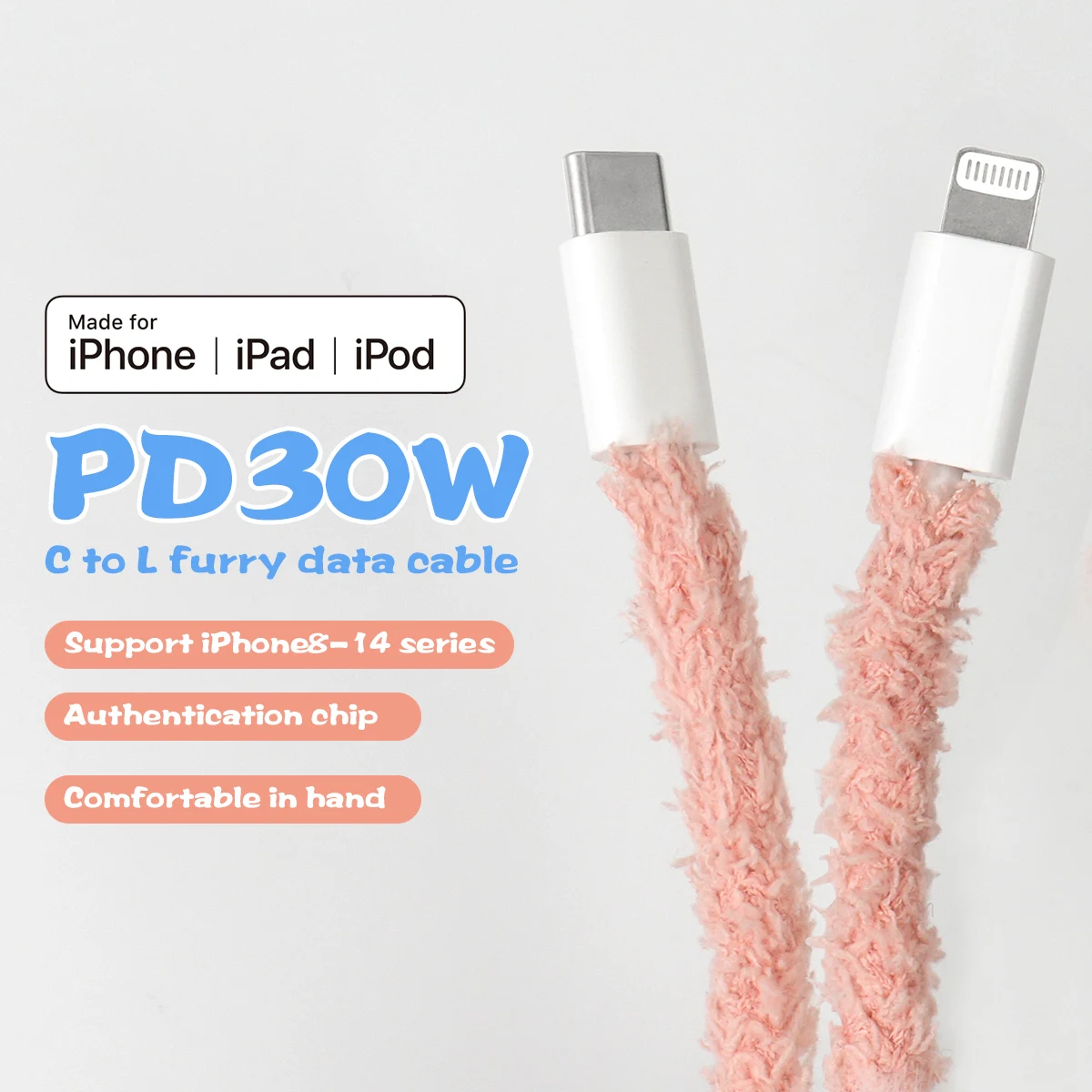 

Cute Pink USB C to Lightning Cable 1Pack 4FT MFi Certified Fast Charger Type c to Lightning Cable Cord for iPhone