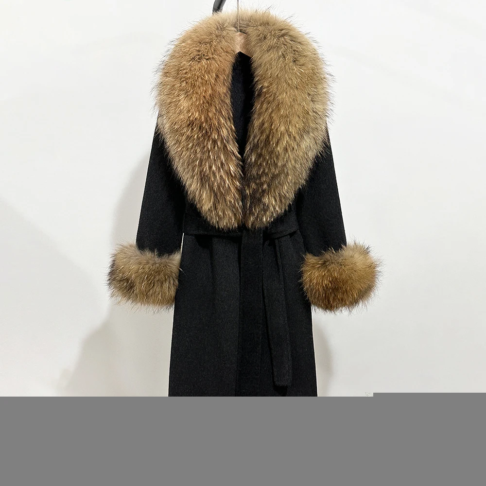 جديد مزيج الصوف معطف المرأة أنيقة الدافئة ريال فوكس الفراء طوق الشتاء معطف الصوف الإناث الوجهين سترة الكشمير #6