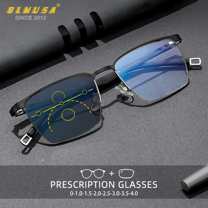 

BLMUSA New Half-Frame Business Glasses Progressive Anti Blue Ray Reading Glasses Men High Quality Photochromic Multifocal Glass