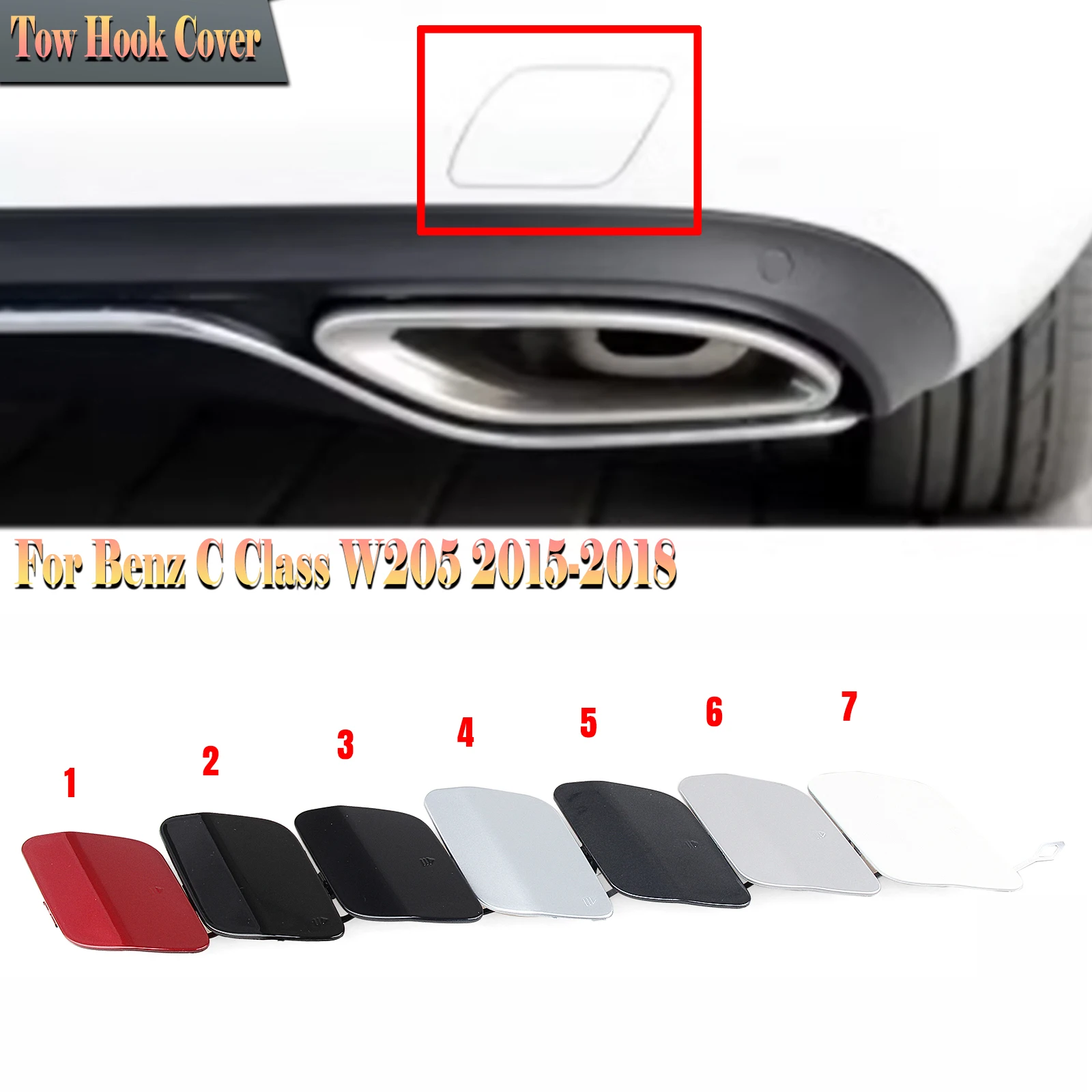 

Rear Bumper Tow Hook Eye Hole Cover Trailer Cap For Mercedes Benz C Class W205 Sedan C200 C250 C300 C320 C350e C400 2015-2021