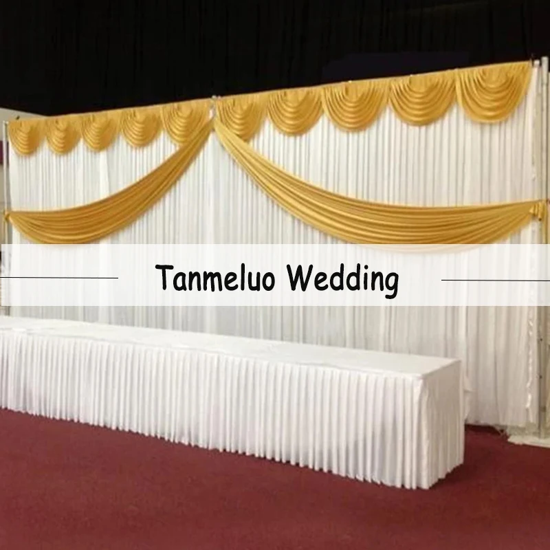 Customade Satin Wedding Backdrop Curtains Gold Swag Satin Party Background Drape Curtain Wedding Decoration