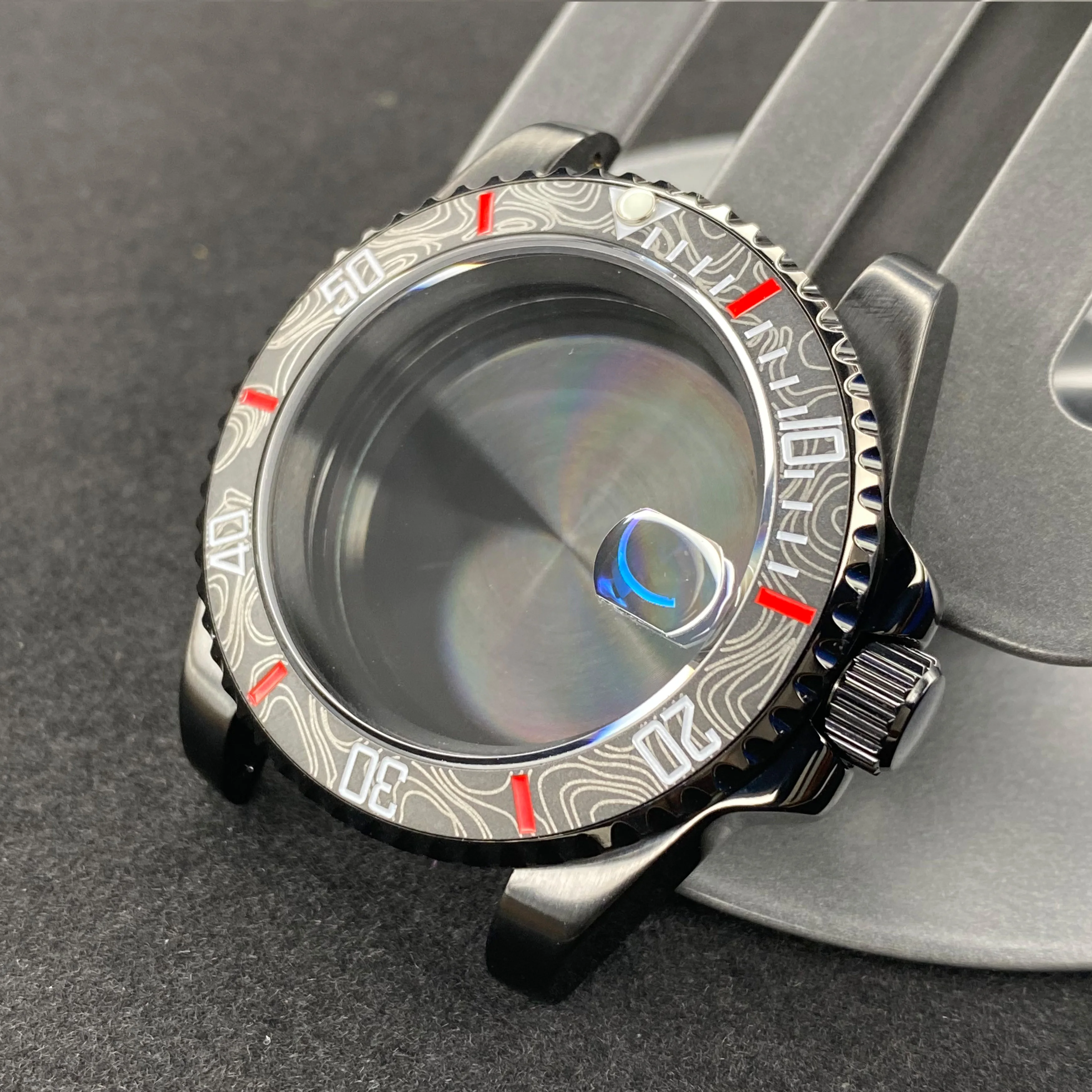 

40mm Black NH35 GMT/SUB Watch Case Sapphire Glass120-Click Bezel Fits withNH34/NH35/NH36 Movements Men's High-Quality Watch Case