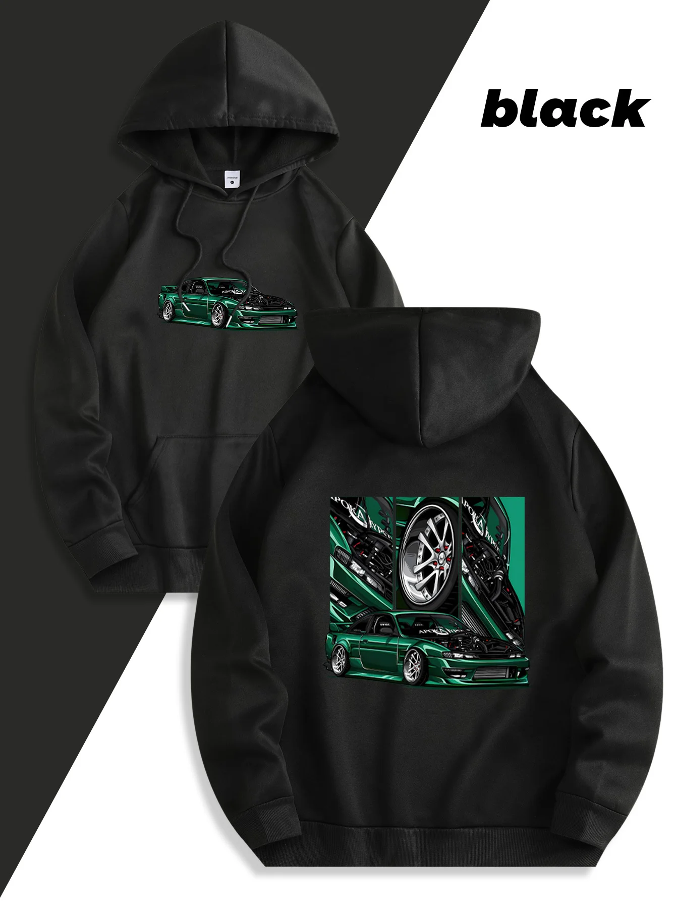 JDM Tuned Sports Car Graphic Double Sided Print Hoodie Unisex Retro Racing Auto Long Sleeve Casual Streetwear Hooded Sweatshirt