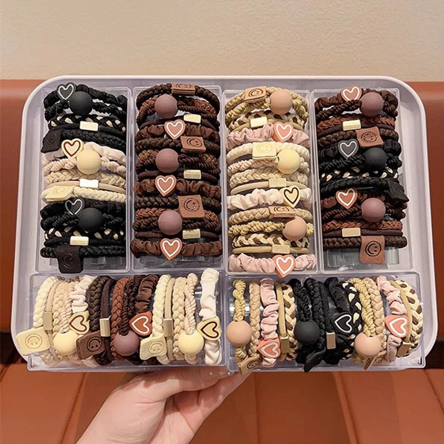 Boho Chic Hair Ties 5pcs Set Women Heart Smiley Face High Stretch Elastic Scrunchies Ponytail Holders Hair Accessories For Girls