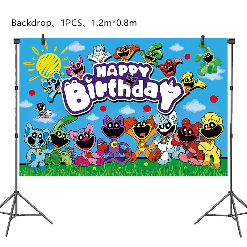 Smiling Critters Birthday Party Decoration Foil Latex Balloon Kids Event Supplies Disposable Tableware Catnap Banner Backdrop