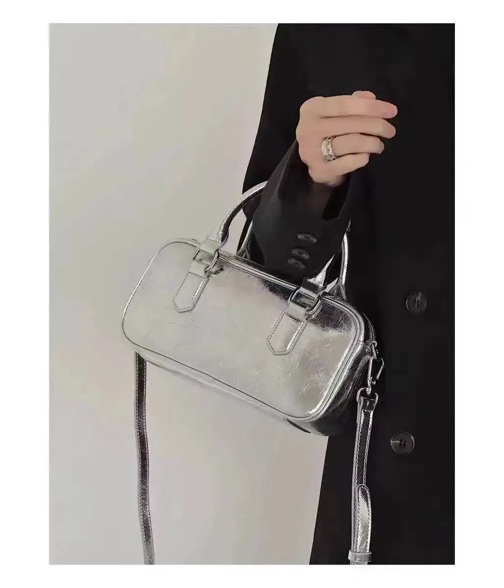 Bloom High Street Sier Square Purse Women Hot Girls Leather Handle Messenger Ladies Vintage Y2k Hand Bag Bolso Mujer